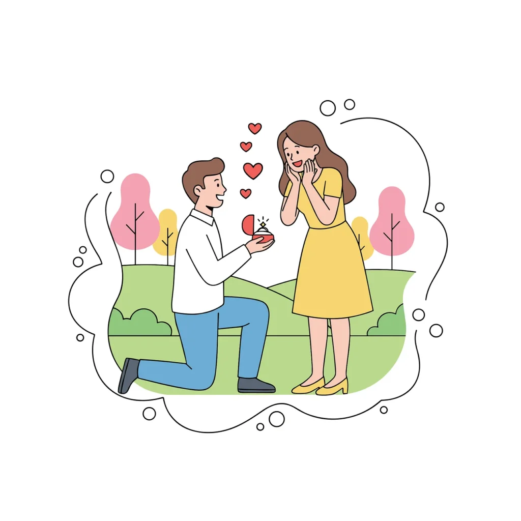 A couple reacting emotionally during a marriage proposal 